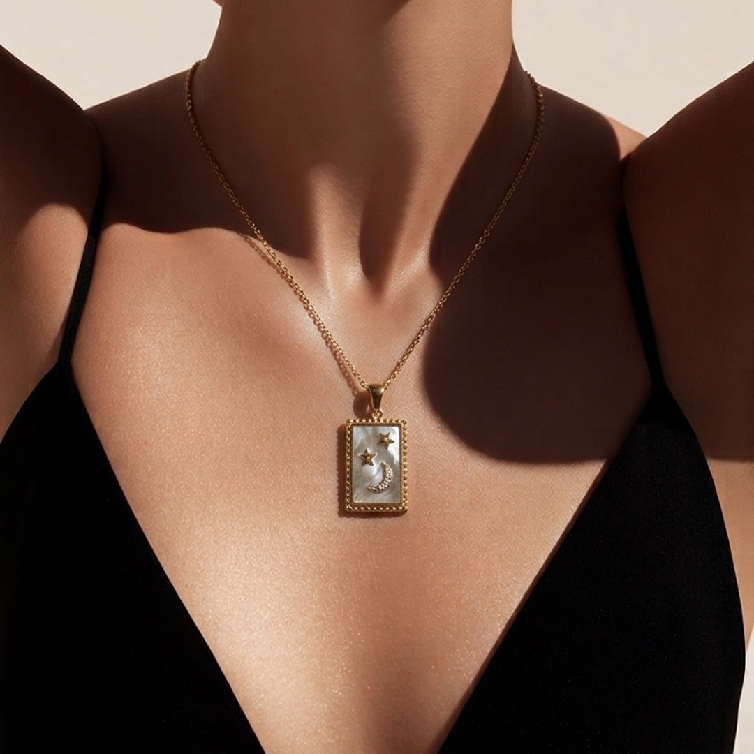 18K Gold PVD Celestial Abalone Pendant Necklace