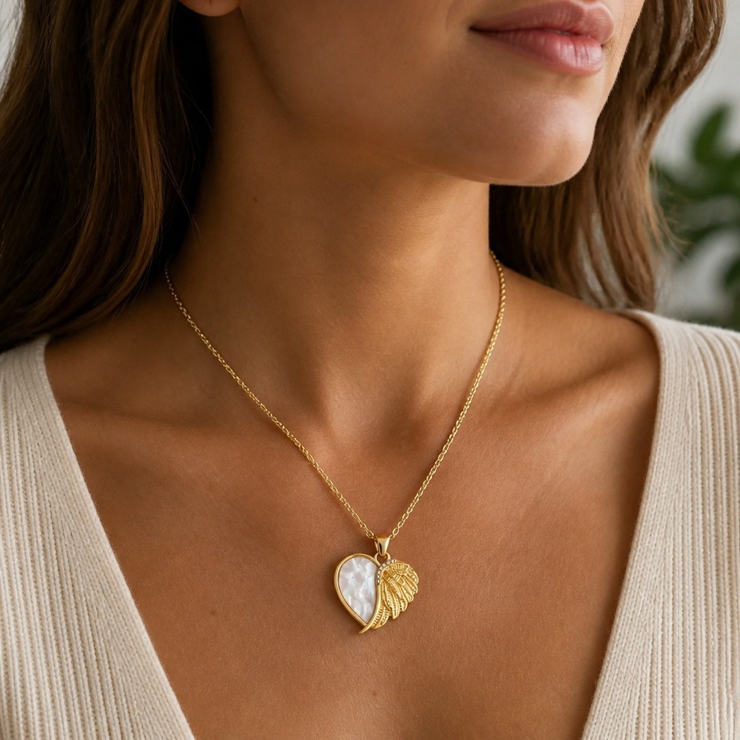 18K Gold PVD Abalone Heart Pendant Necklace