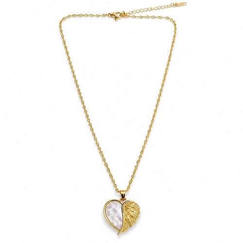 18K Gold PVD Abalone Heart Pendant Necklace