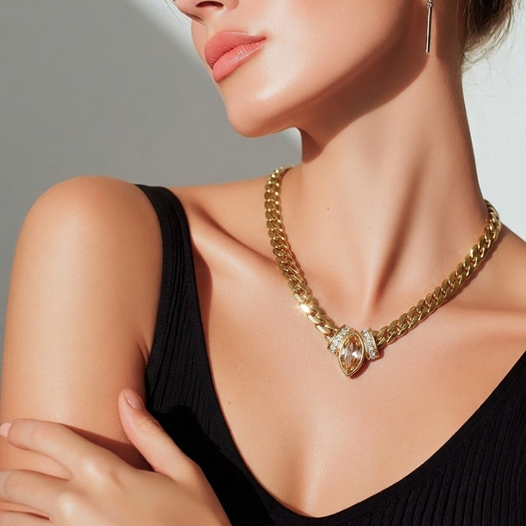 18K Gold PVD Curb Chain Pendant Necklace