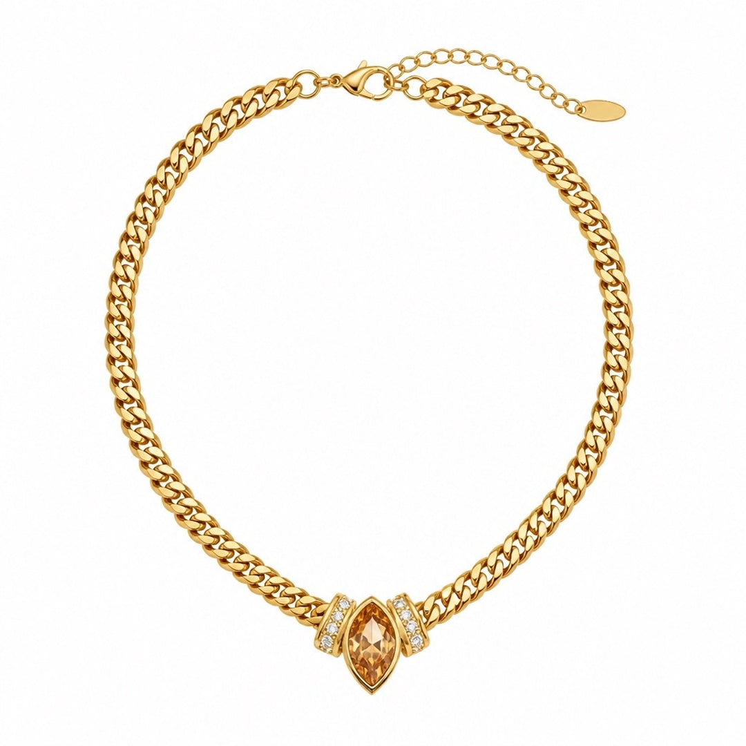 18K Gold PVD Curb Chain Pendant Necklace