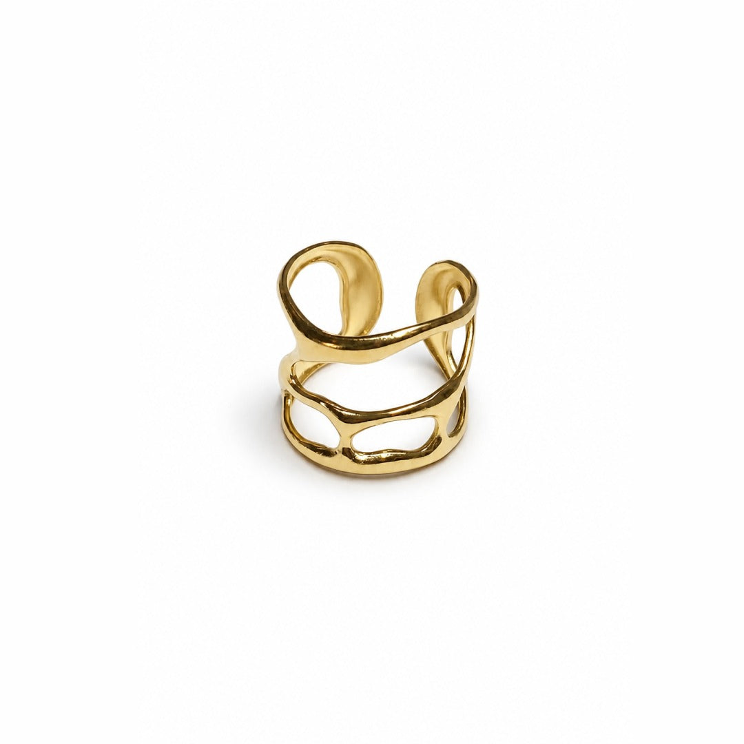 18K Gold PVD Hollow Wave Ring