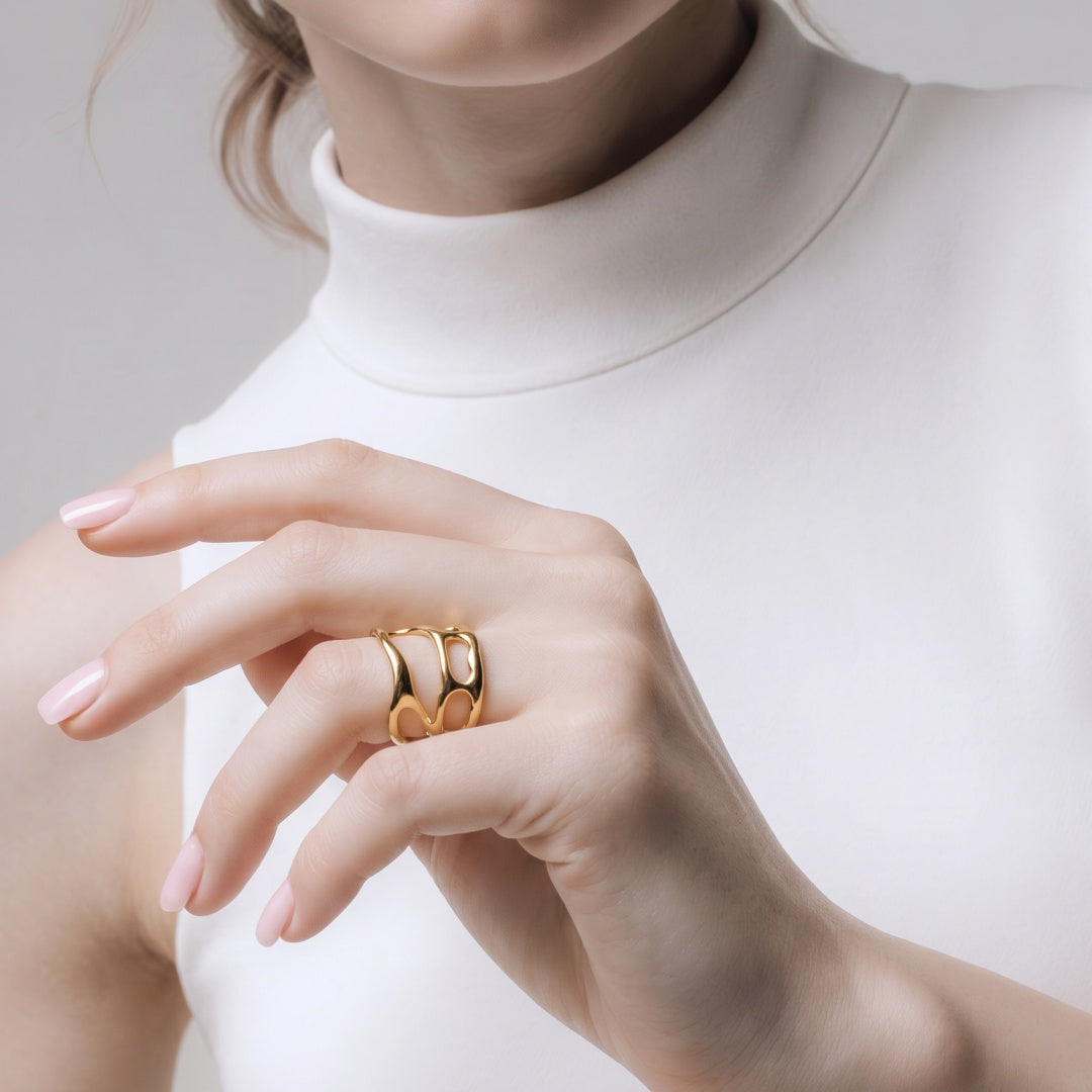 18K Gold PVD Hollow Wave Ring
