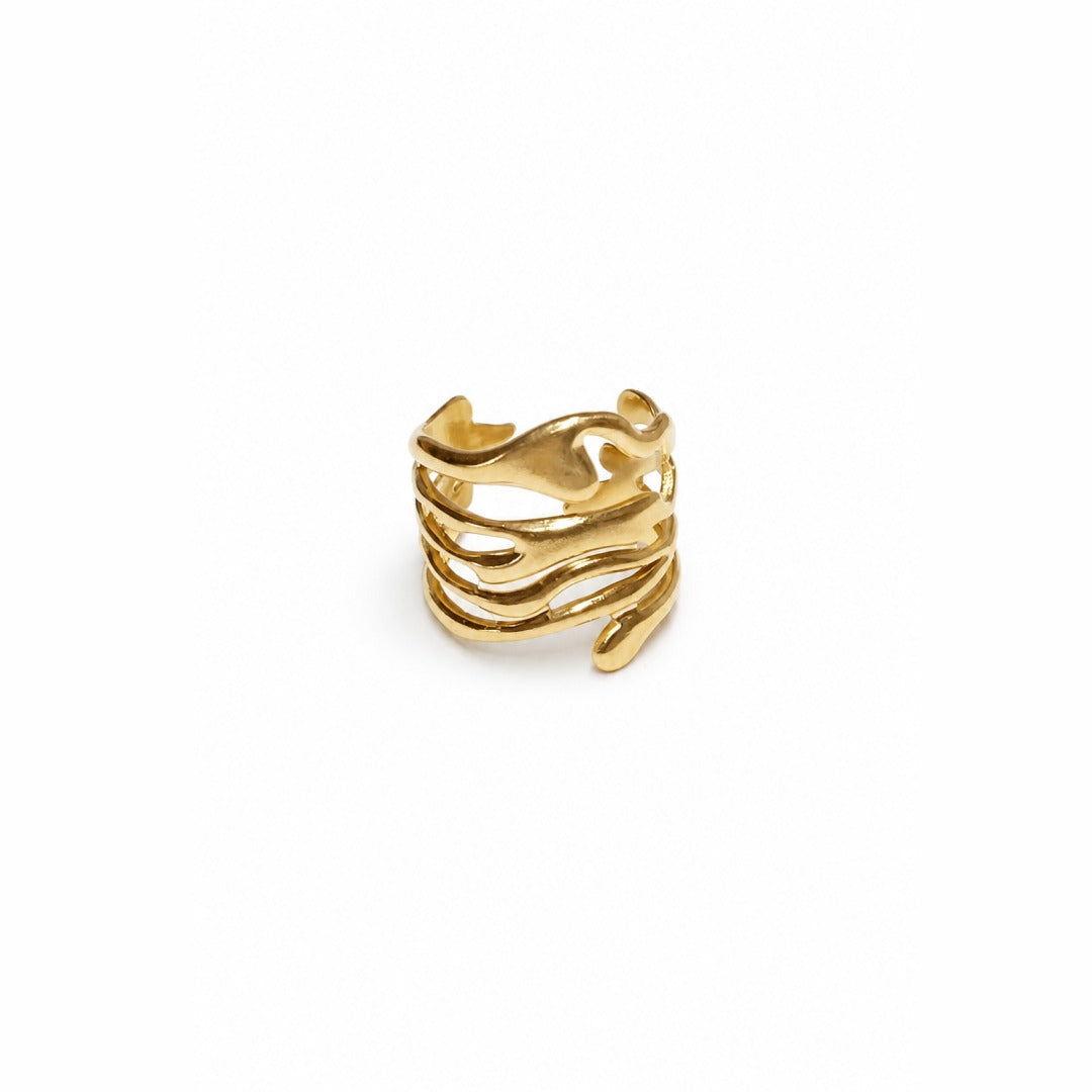 18K Gold PVD Wave Texture Ring