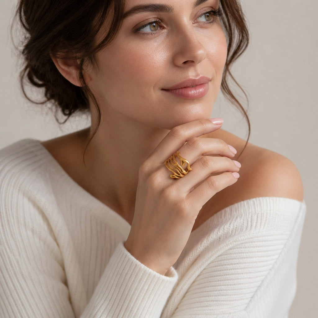 18K Gold PVD Wave Texture Ring