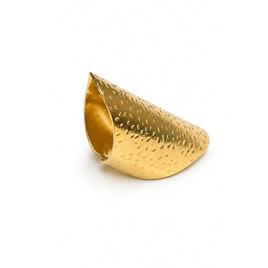 18K Gold PVD Hammered Teardrop Ring