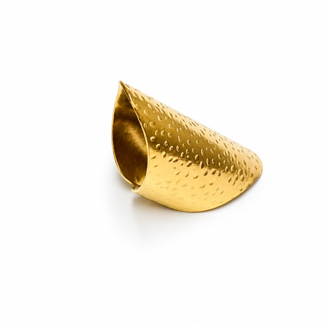 18K Gold PVD Hammered Teardrop Ring