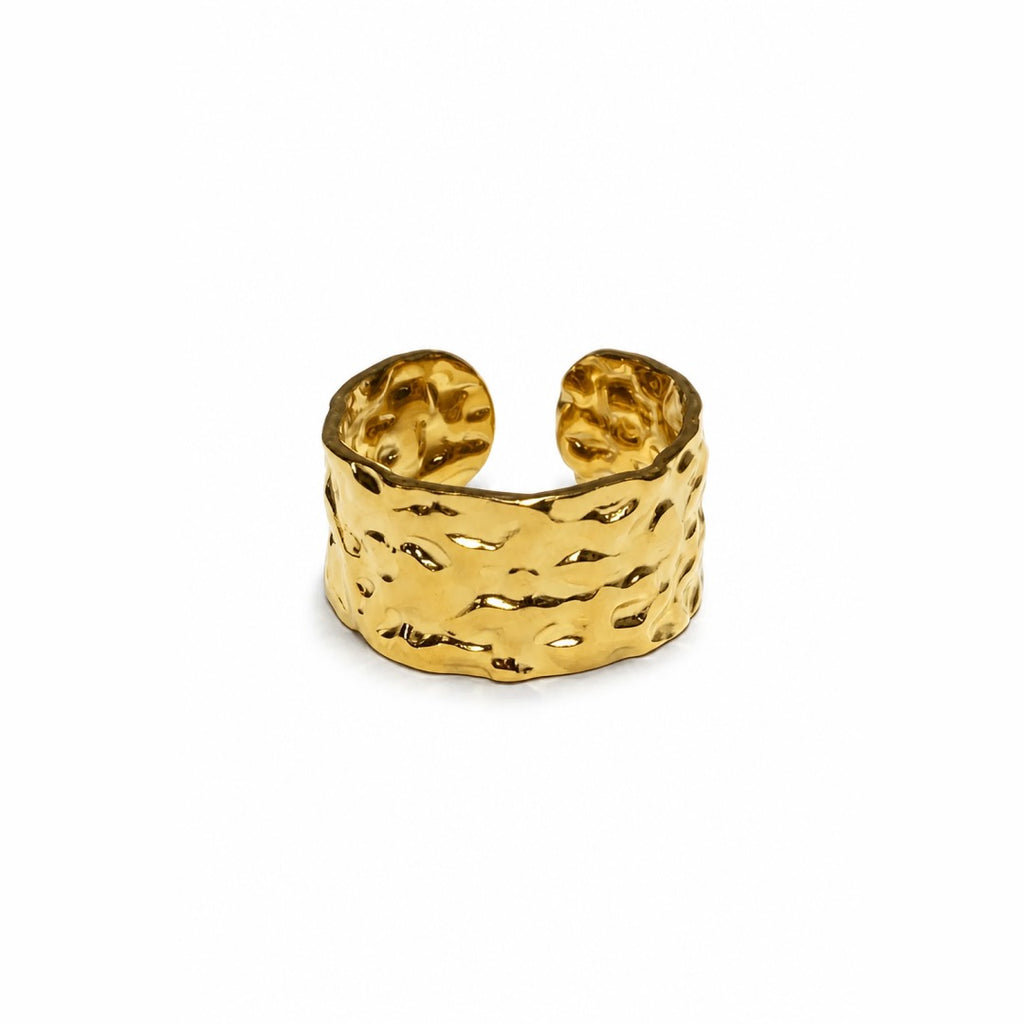 18K Gold PVD Hammered Cuff Ring