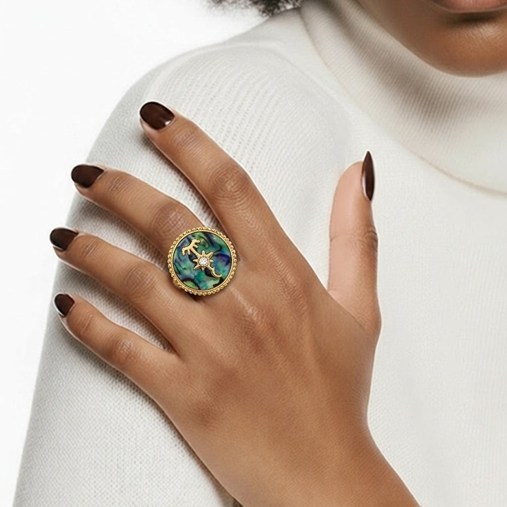 18K Gold PVD Abalone Shell Statement Ring