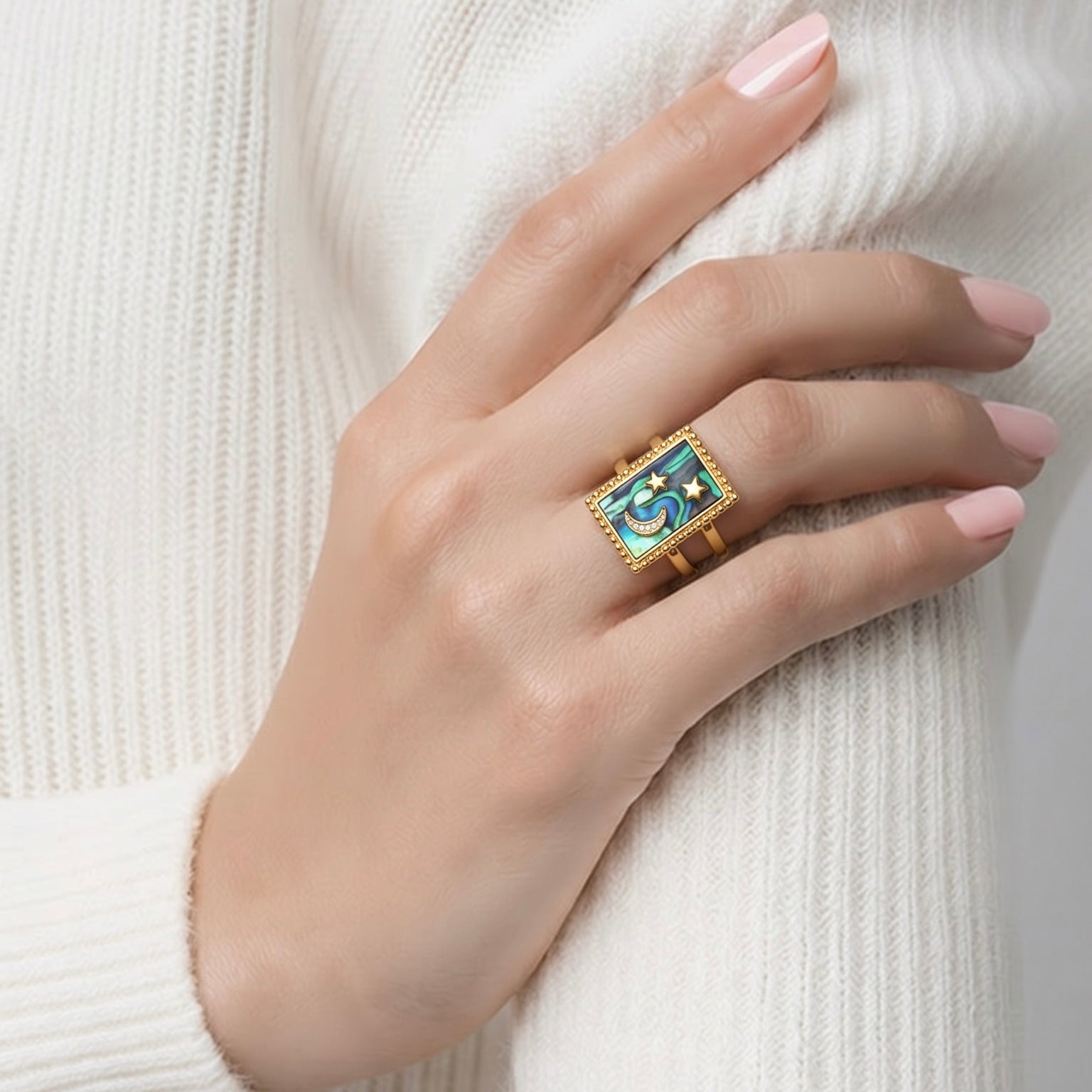 18K Gold PVD Celestial Abalone Ring