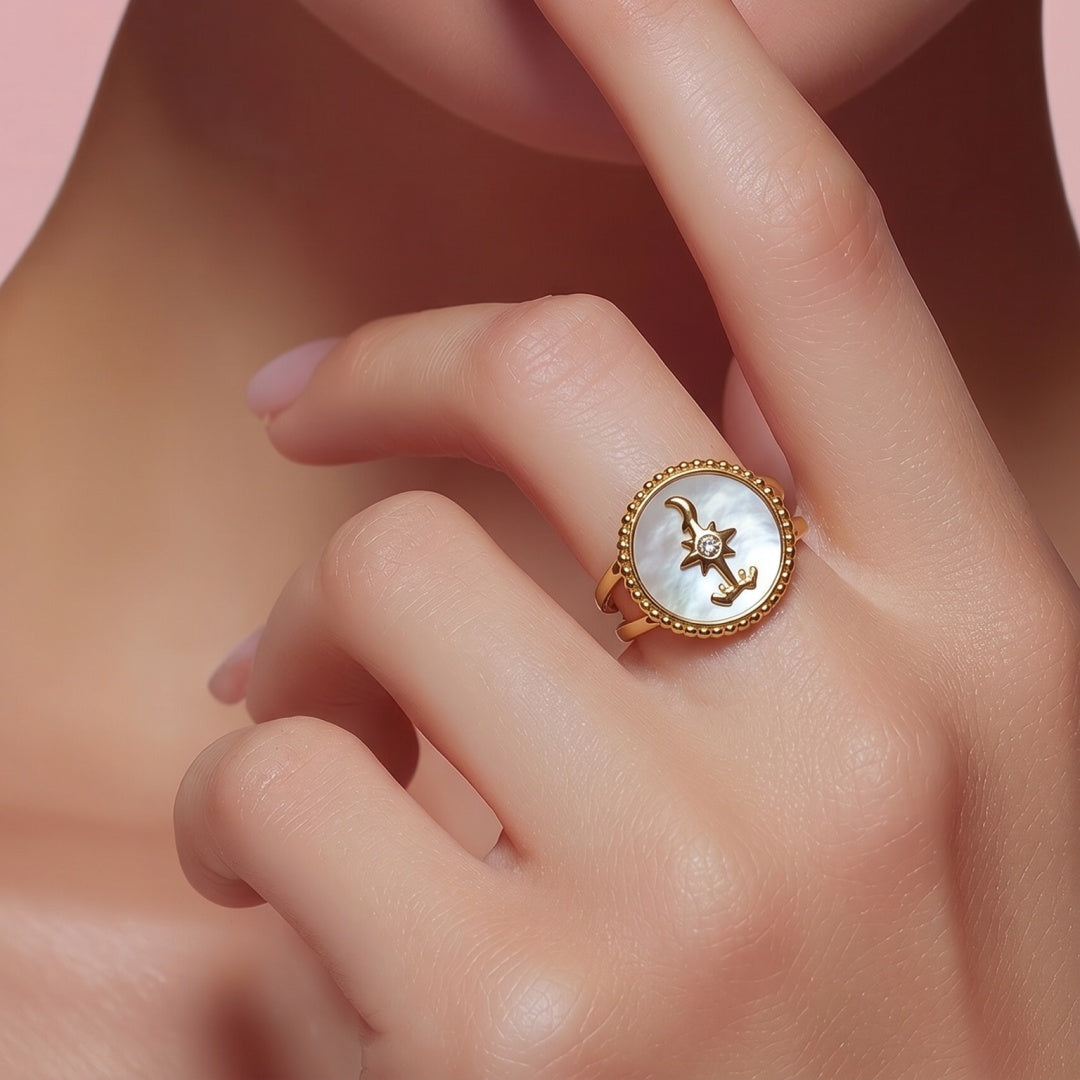 18K Gold PVD Sun & Moon Shell Ring