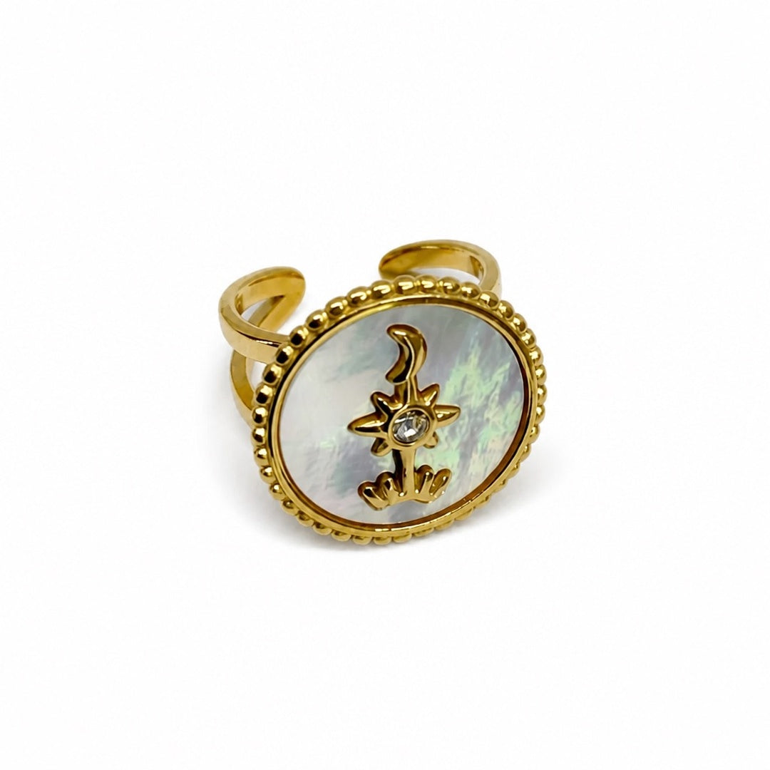 18K Gold PVD Sun & Moon Shell Ring