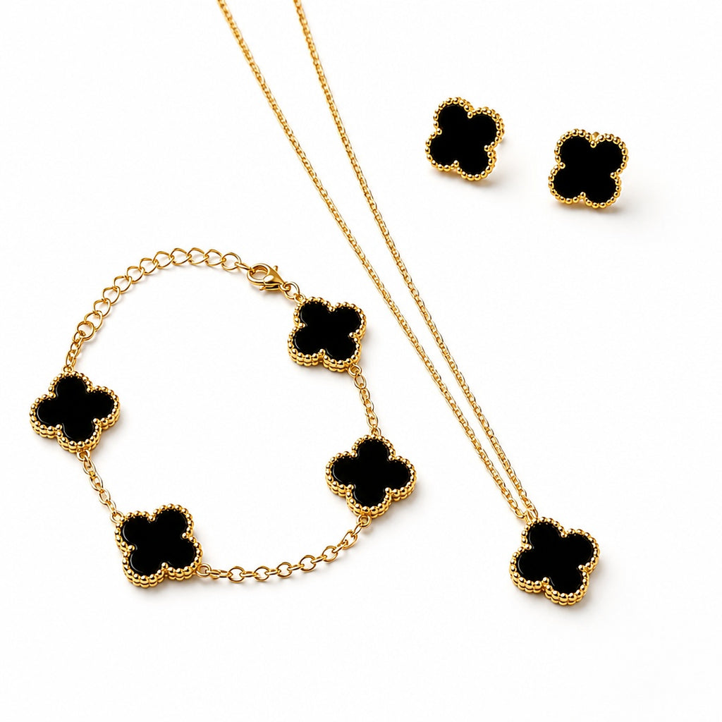 Lucky four-leaf clover set in black