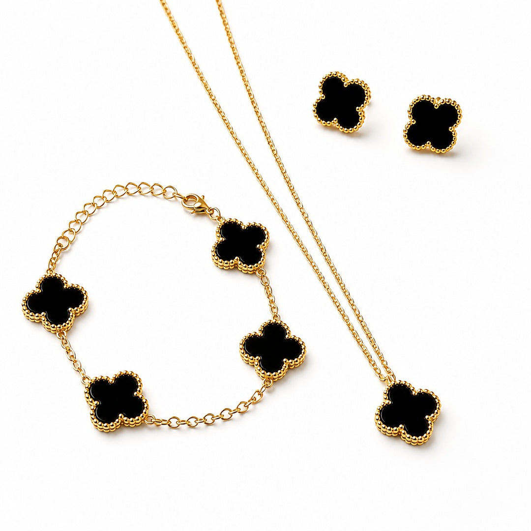 Lucky four-leaf clover set in black