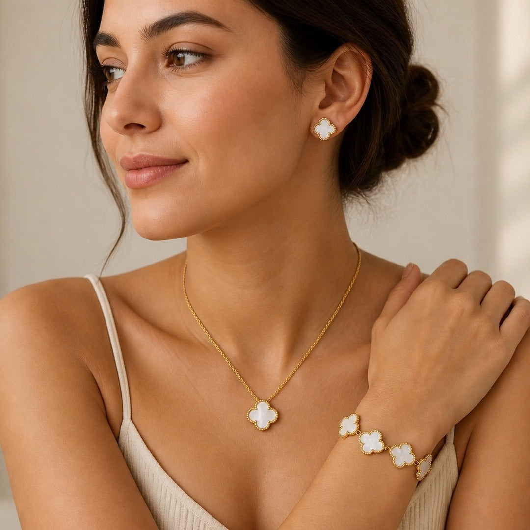 Gold White Luxe Clover Set