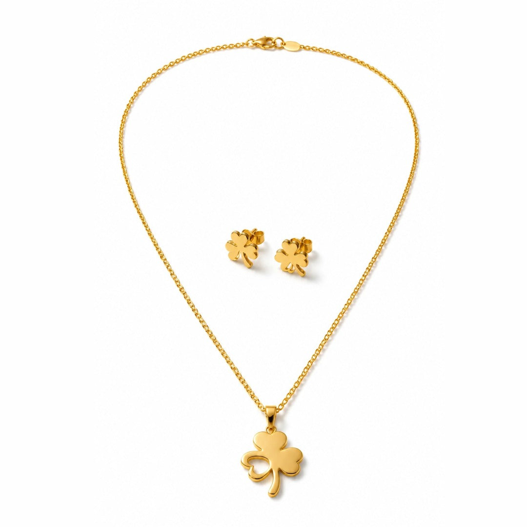18K Gold PVD Clover Necklace & Earring Set