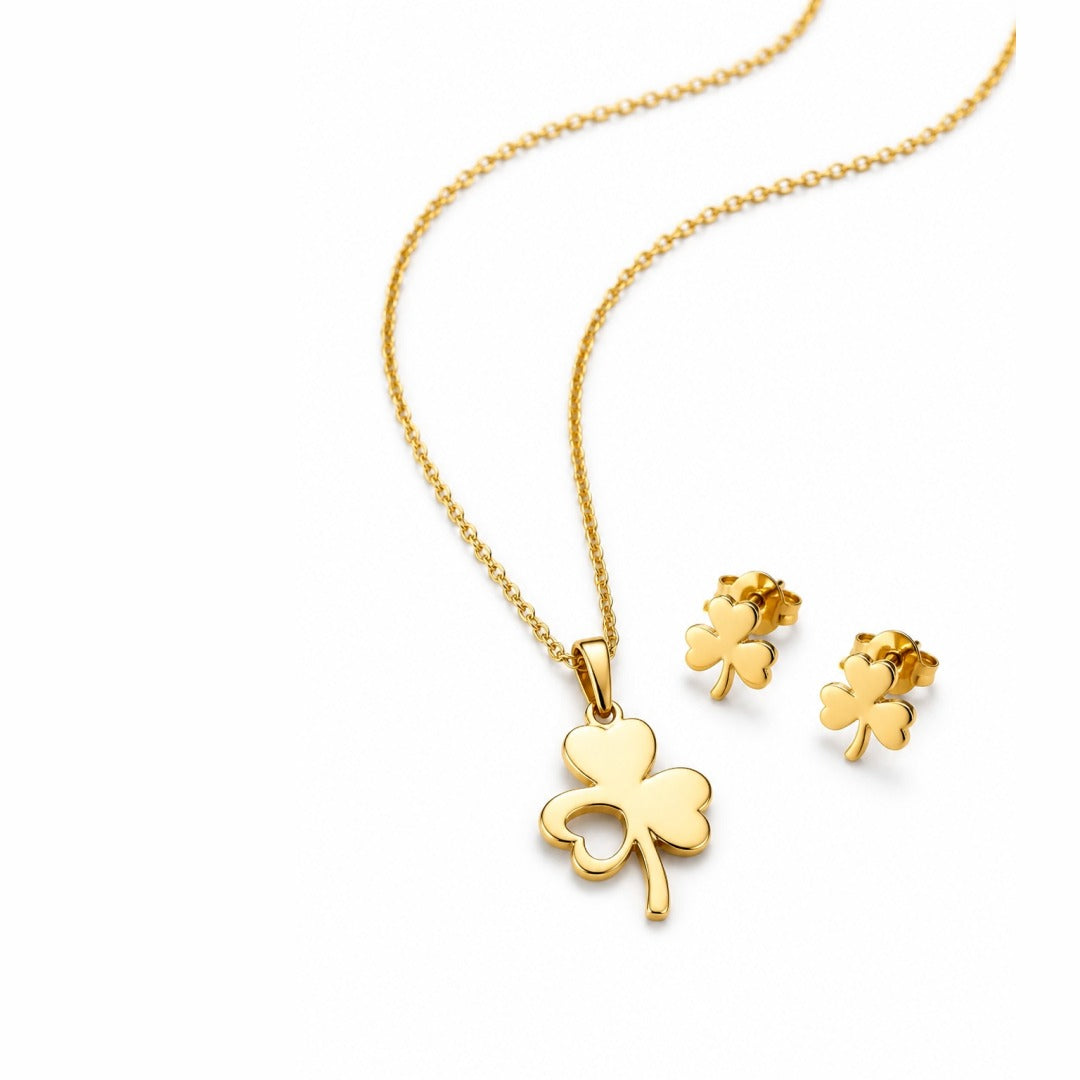 18K Gold PVD Clover Necklace & Earring Set