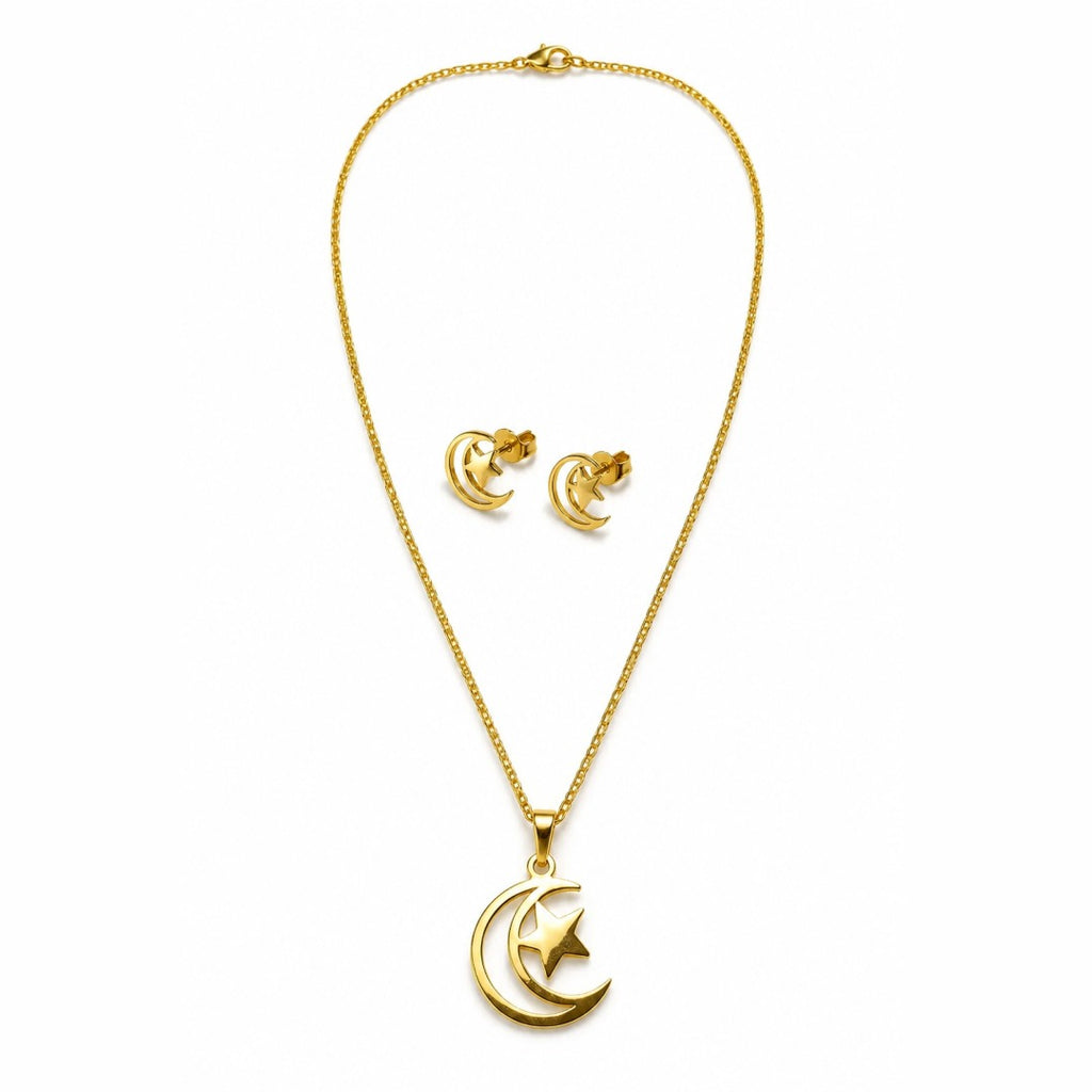 18K Gold PVD Star & Moon Necklace & Earring Set