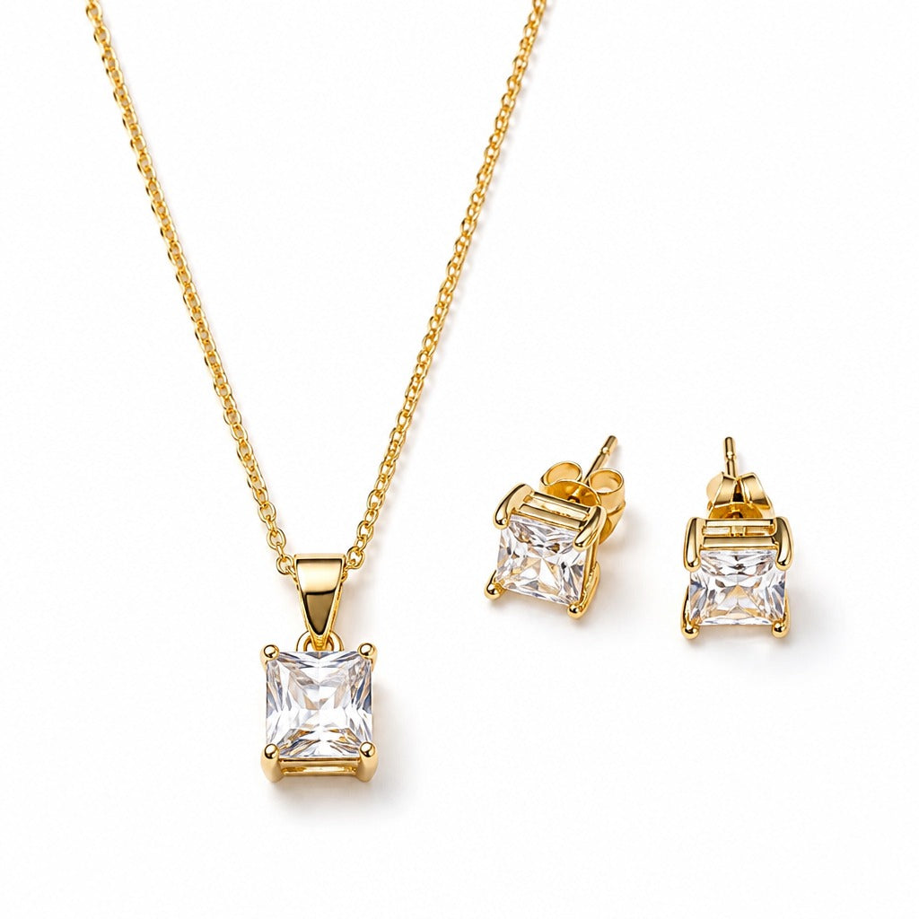 18K Gold PVD Diamond Glow Necklace & Earring Set