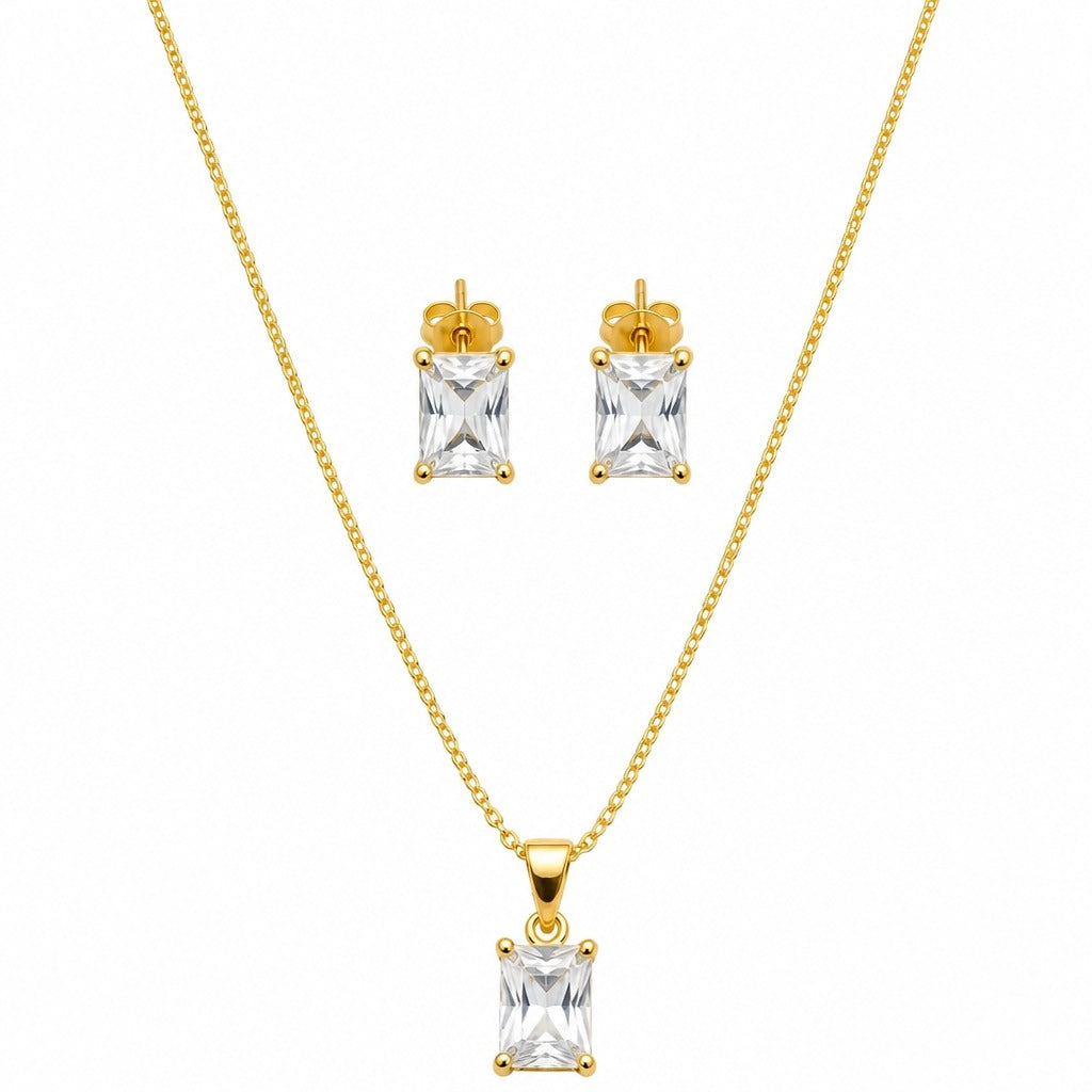 18K Gold PVD Diamond Glow Necklace & Earring Set